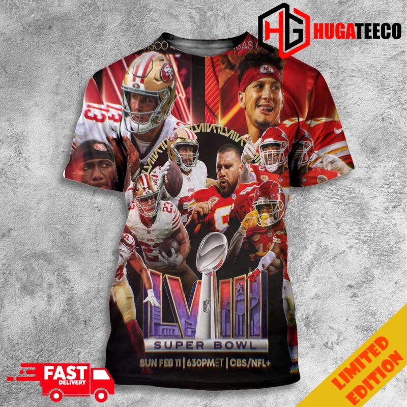 49ers vs Chiefs In Las Vegas Super Bowl LVIII Sunday February 11 2024 Merchandise 3D All Over Print T-Shirt