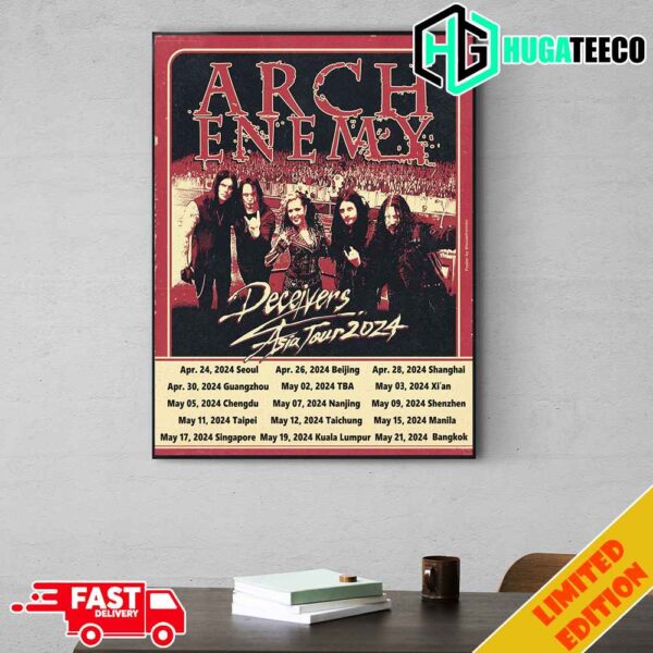 Arch Enemy Deceivers Asia Tour 2024 Tour Schedule Lists China Thailand Taiwan Korea Live Home Decorations Poster Canvas