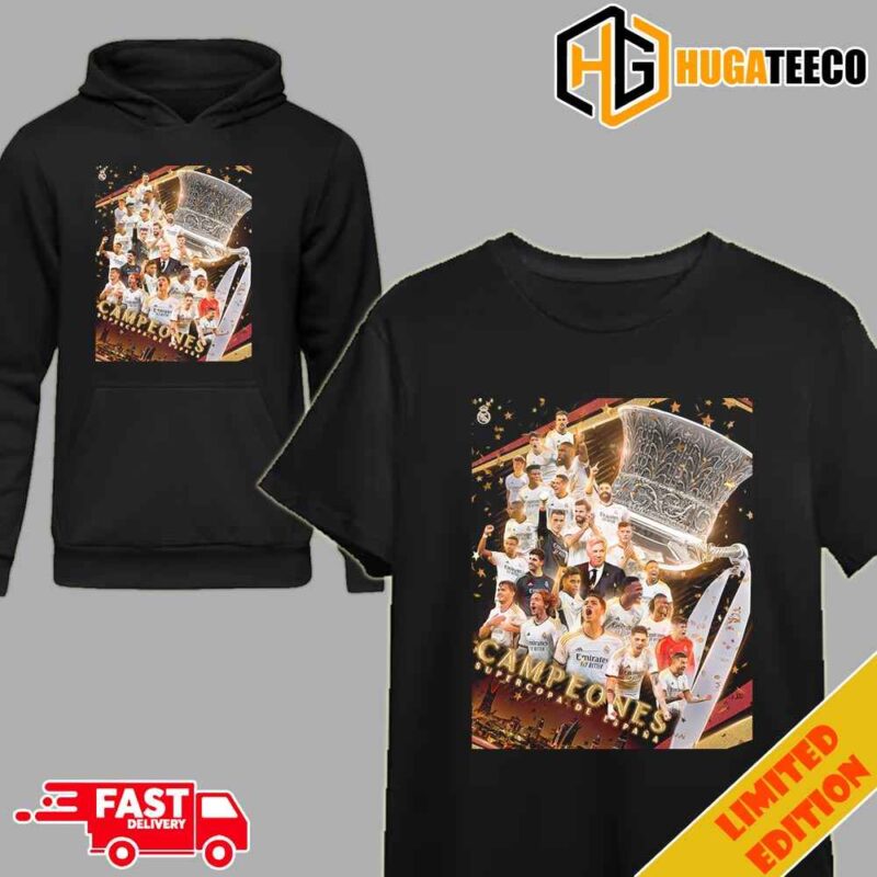 Campeones Supercopa De Espana Real Madrid FC Spanish Super Cup Final Champions Celebrations T-Shirt Long Sleeve Hoodie