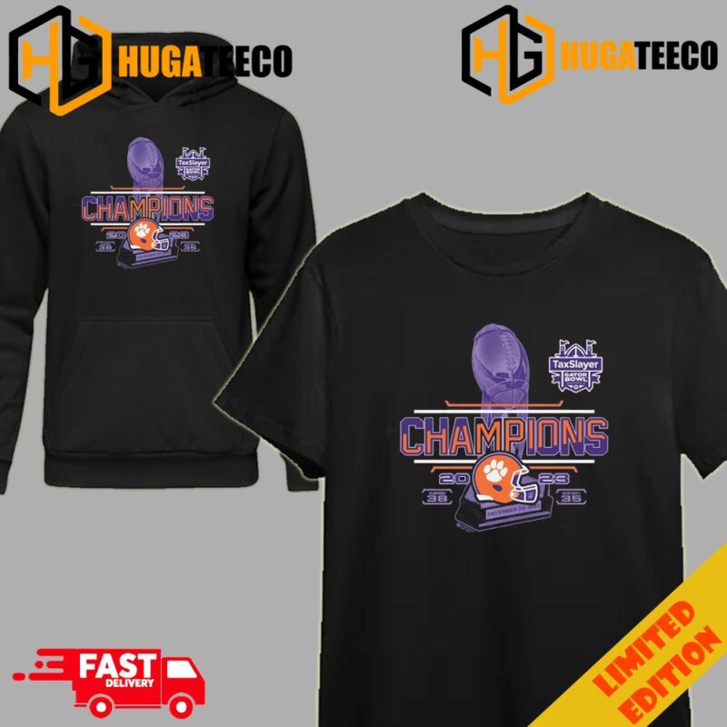 Clemson Tigers 2023 TaxSlayer Gator Bowl Champions Finals Score T-Shirt Long Sleeve Hoodie