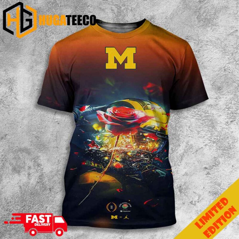 College Football Bowl Season 2023-2024 Rose Bowl Champions Is Michigan Wolverines Congratulations Michigan x Jordan Logo Go Blue 3D T-Shirt