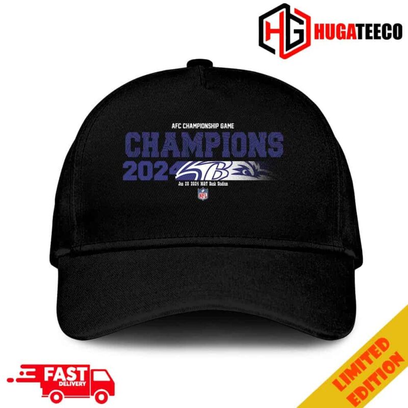 Congratulations Baltimore Ravens Is Champions Of AFC Championship Game Season 2023-2024 At Jan 28 MT Bank Stadium Logo Hat-Cap