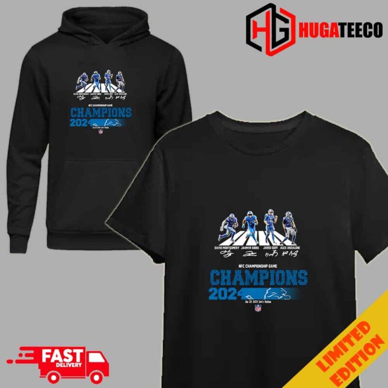 Congratulations Detroit Lions Is Champions Of NFC Championship Game Season 2023-2024 At Jan 28 Levi’s Stadium Abbey Road Team Member Signatures T-Shirt