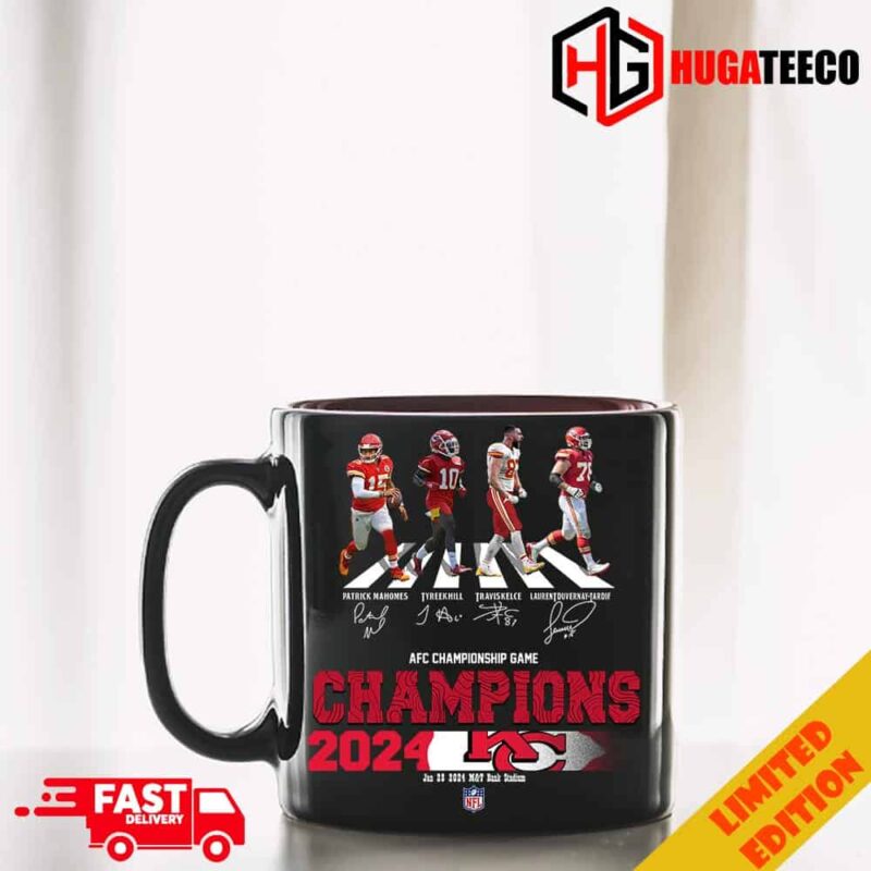 Congratulations Kansas City Chiefs Is Champions Of AFC Championship Game Season 2023-2024 At Jan 28 MT Bank Stadium Abbey Road Team Member Signatures Mug