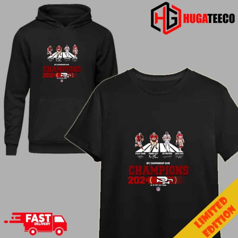 Congratulations San Francisco 49ers Is Champions Of NFC Championship Game Season 2023-2024 At Jan 28 Levi’s Stadium Abbey Road Team Member Signatures T-Shirt