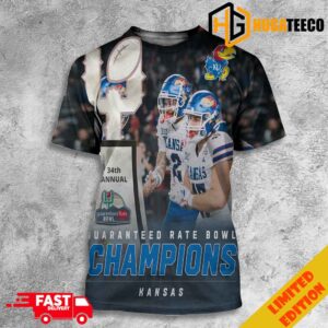 Congratulations The Kansas Jayhawks Football Are Champions Of Guaranteed Rate Bowl College Football Bowl Games Season 2023-2024 3D T-Shirt