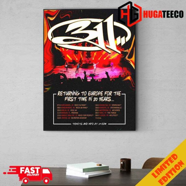 Europe 2024 311 Band Returning To Europe For The First Time In 20 Years Schedule Lists Home Decoration Poster Canvas