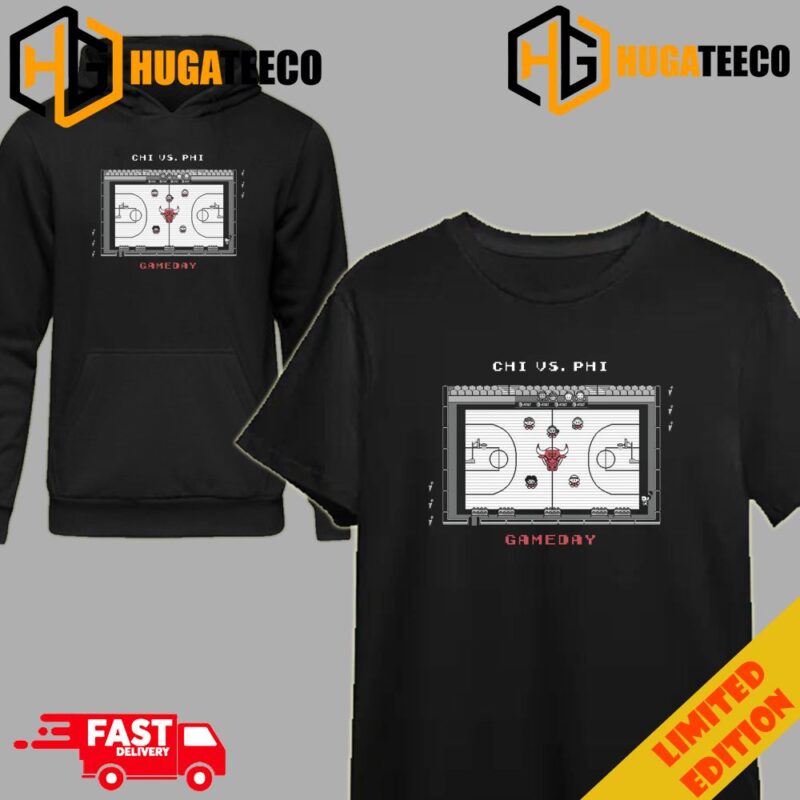 GAME ON Gameday Chicago Bulls vs Philadelphia 76ers 8-bit Style T-Shirt Long Sleeve Hoodie