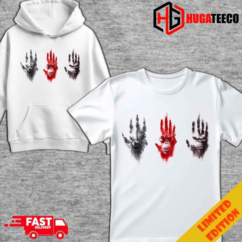 Godzilla x Kong The New Empire Kong And Godzilla vs Skar King Hand Print T-Shirt Hoodie