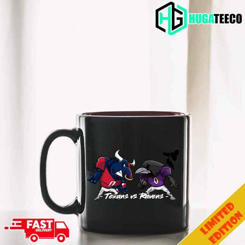 Houston Texans vs Baltimore Ravens AFC Divisional NFL Playoffs Season 2023-2024 Mascot Ceramic Mug