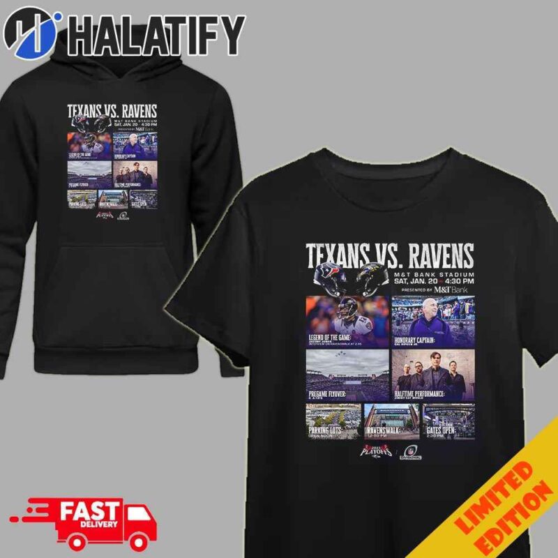 Houston Texans vs Baltimore Ravens At MT Bank Stadium Saturday January 20 2024 NFL News NFC Divisional Playoffs T-Shirt Hoodie Sweater
