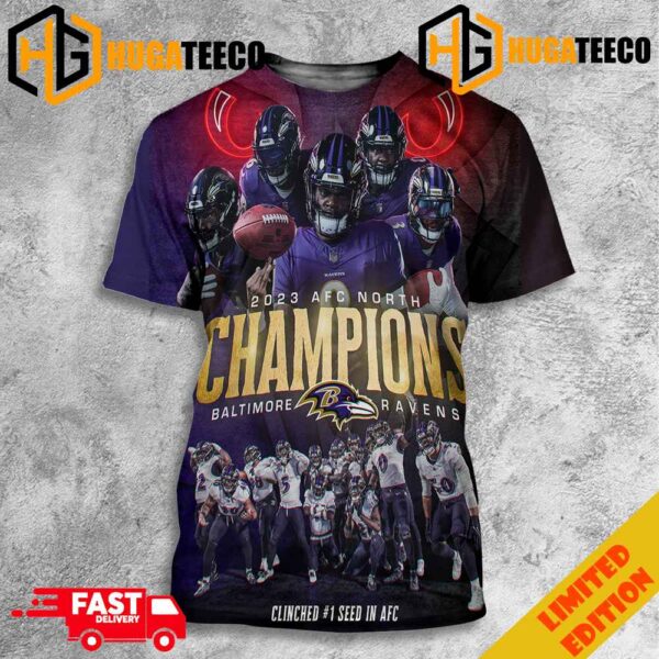 Kings Of The North And The Top 1 Seed 2023 AFC North Champions Baltimore Ravens Merchandise 3D T-Shirt