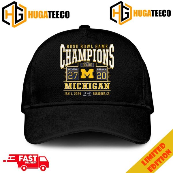 Michigan Wolverines College Football Playoff 2024 Rose Bowl Champions Score Merchandise Hat-Cap