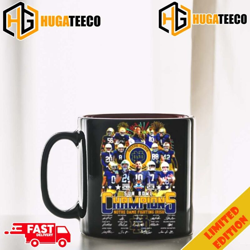 Notre Dame Fighting Irish Football 2023 Tony The Tiger Sun Bowl Champions Signatures Merchandise Ceramic Mug