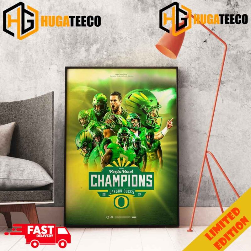 Oregon Ducks Football Is Fiesta Bowl Champions College Football Game Season 2023-2024 Merchandise Poster Canvas