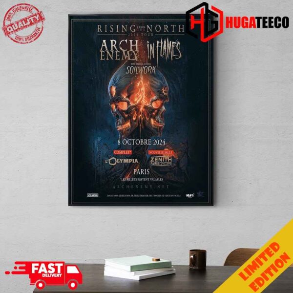 Rising From The North 2024 Tour Arch Enemy In Flames With Special Guests Soilwork 8 October 2024 Paris Home Decoration Poster Canvas