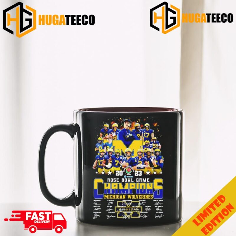 Rose Bowl Game Michigan Wolverines Champions Signatures 2023 Merchandise Ceramic Mug