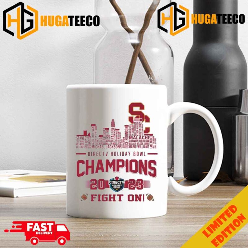 USC Trojans Skyline Players Name 2023 Directv Holiday Bowl Champions Fight On Ceramic Mug Fan Gifts Merchandise