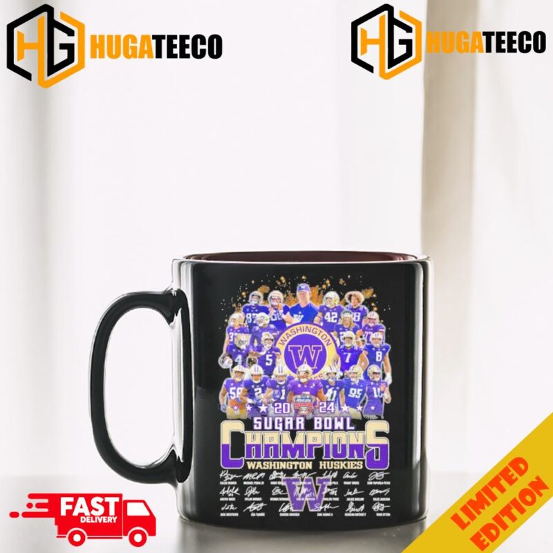 Washington Huskies Football 2024 Sugar Bowl Champions Team Member Signatures Merchandise Ceramic Mug