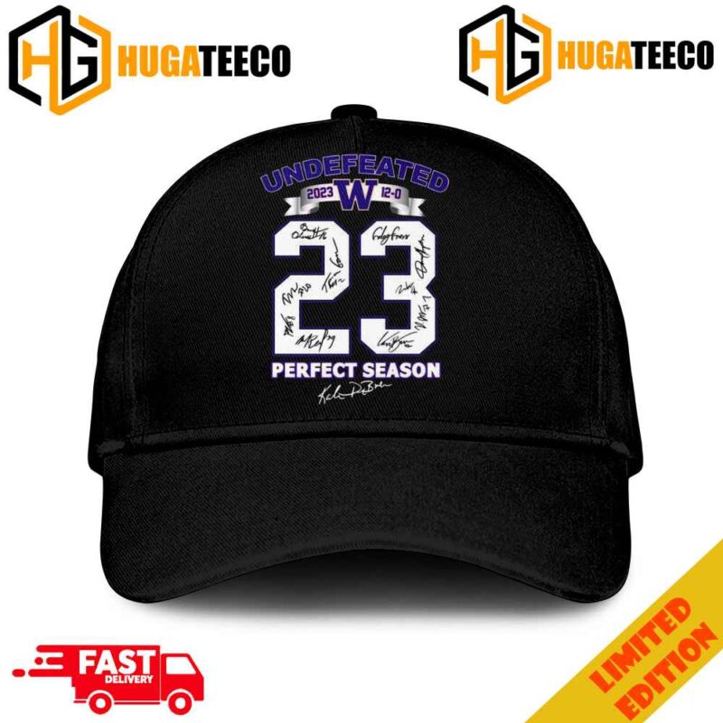 Washington Huskies Undefeated 12-0 2023 Perfect Season Signatures Merchandise Hat-Cap