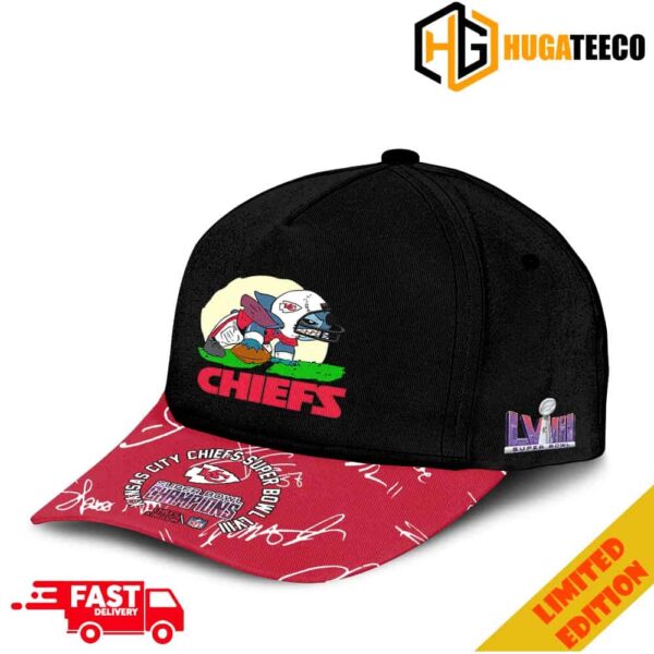 Angry Football Player Stitch x Kansas City Chiefs Super Bowl LVIII 2023-2024 Signatures NFL Playoffs Hat-Cap Snapback