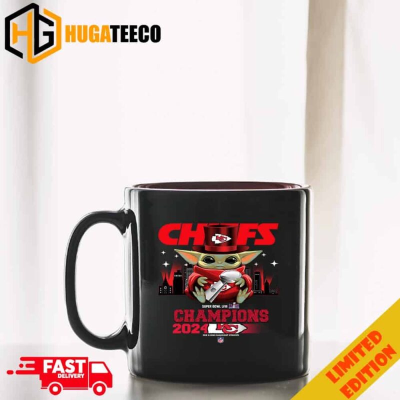 Baby Yoda Hug Super Bowl LVIII Season 2023-2024 Trophy Congratulations Kansas City Chiefs Is Champions Ceramic Mug