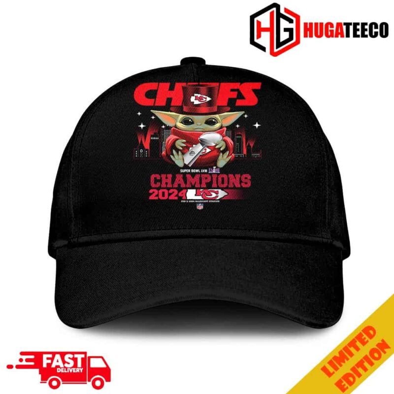 Baby Yoda Hug Super Bowl LVIII Season 2023-2024 Trophy Congratulations Kansas City Chiefs Is Champions Classic Hat-Cap