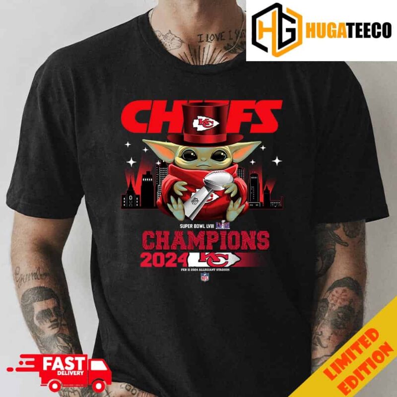 Baby Yoda Hug Super Bowl LVIII Season 2023-2024 Trophy Congratulations Kansas City Chiefs Is Champions T-Shirt For Fans