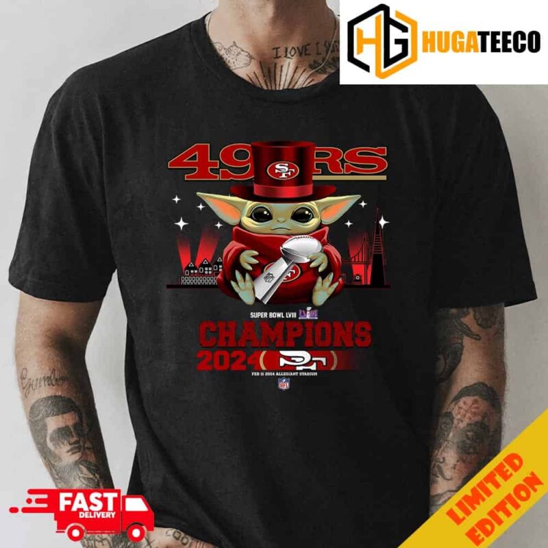 Baby Yoda Hug Super Bowl LVIII Season 2023-2024 Trophy Congratulations San Francisco 49ers Is Champions T-Shirt For Fans