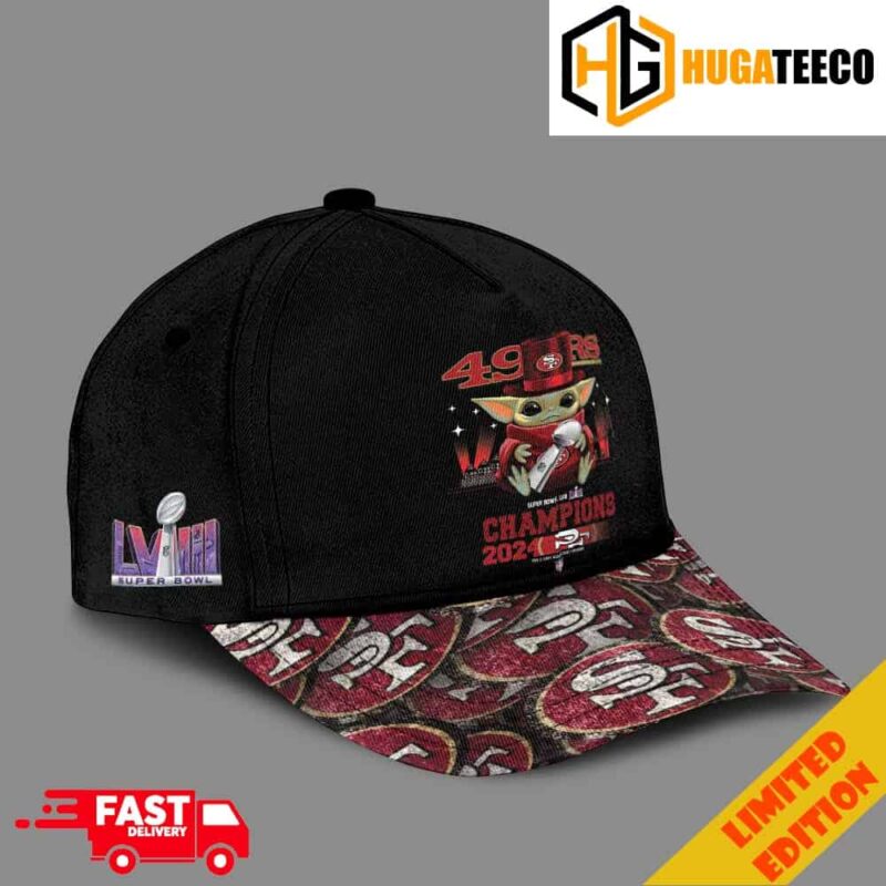 Baby Yoda San Francisco 49ers Holding Trophy Super Bowl LVIII Champions 2024 Unisex Cap Hat Snapback Merchandise Fan Gifts