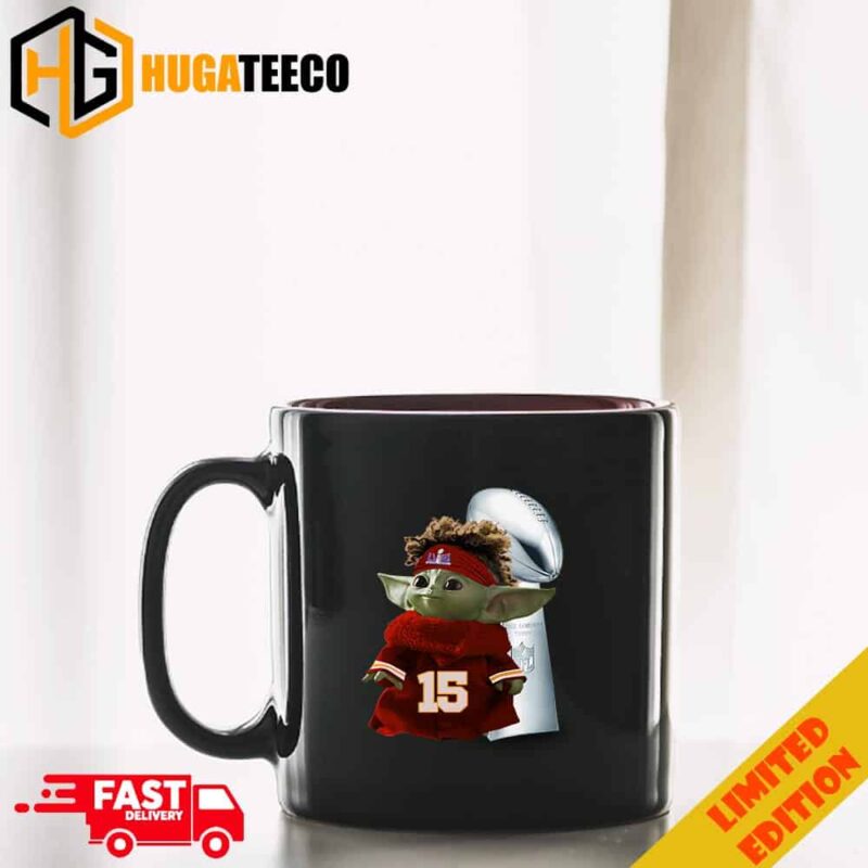 Baby Yoda as Patrick Mahomes And Super Bowl LVIII Season 2023-2024 Trophy Congrats Champions NFL Playoffs Ceramic Coffee Mug
