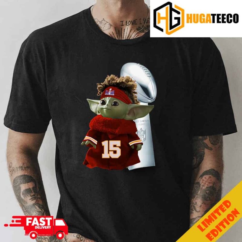 Baby Yoda as Patrick Mahomes And Super Bowl LVIII Season 2023-2024 Trophy Congrats Champions NFL Playoffs Merchandise T-Shirt