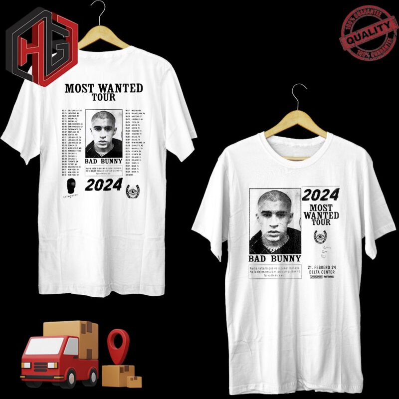 Bad Bunny Announces Most Wanted Tour 2024 21 Febrero 24 Delta Center Live Nation Rimas Two Sides Unisex T-Shirt
