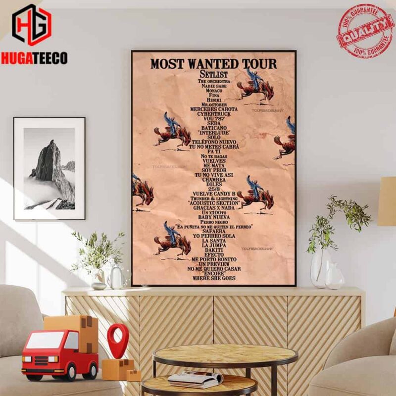 Bad Bunny Most Wanted Tour 2024 Setlist Poster Canvas