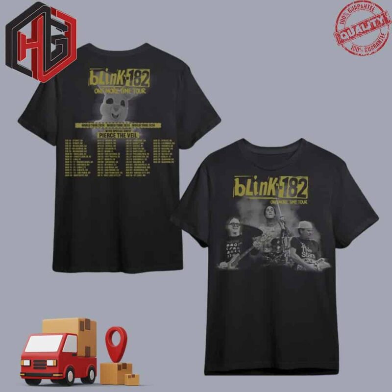 Blink 182 Band Member One More Time World Tour Schedule List 2024 With Special Guest Pierce The Veil Merch Double Sides T-Shirt
