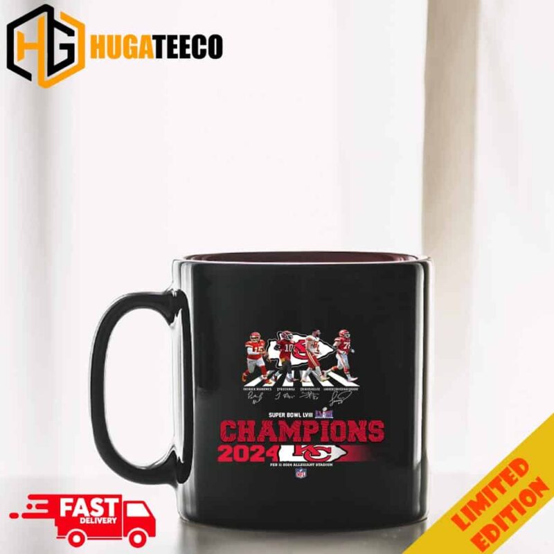 Congrats Kansas City Chiefs Are Super Bowl LVIII Champions NFL Playoffs Team Abbey Road To The Victory Signatures Ceramic Coffee Mug