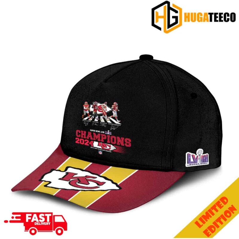 Congrats Kansas City Chiefs Are Super Bowl LVIII Champions NFL Playoffs Team Abbey Road To The Victory Signatures Hat-Cap Snapback