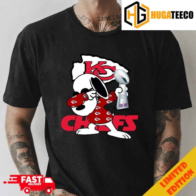 Dabbing Snoopy And Hold Super Bowl LVIII Season 2023-2024 Winner Trophy Congratulations Kansas City Chiefs Become Champions NFL Playoffs T-Shirt