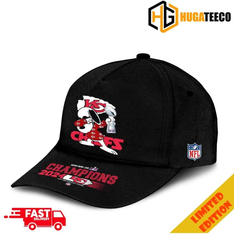 Dabbing Snoopy Hold Super Bowl LVIII 2023-2024 Trophy Champions Congrats Kansas City Chiefs Hat-Cap Snapback