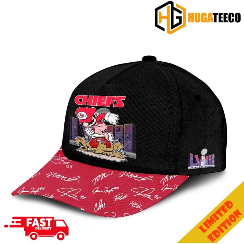 Funny Kansas City Chiefs x Mario Kicks Koopa Troopas Congratulations Chiefs Becomes Super Bowl LVIII 2023-2024 Champions Signatures Hat-Cap Snapback