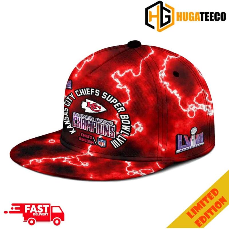 Kansas City Chiefs Lightning All Over Print Super Bowl LVIII Season 2023-2024 Champions NFL Playoffs Classic Hat-Cap Snapback