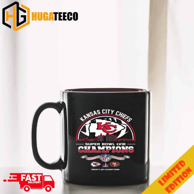 Kansas City Chiefs Super Bowl LVIII Champions Season 2023-2024 City Skyline NFL Playoffs 49ers vs Chiefs February 11 2024 Allegiant Stadium Ceramic Mug