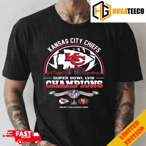 Kansas City Chiefs Super Bowl LVIII Champions Season 2023-2024 City Skyline NFL Playoffs 49ers vs Chiefs February 11 2024 Allegiant Stadium Merchandise T-Shirt