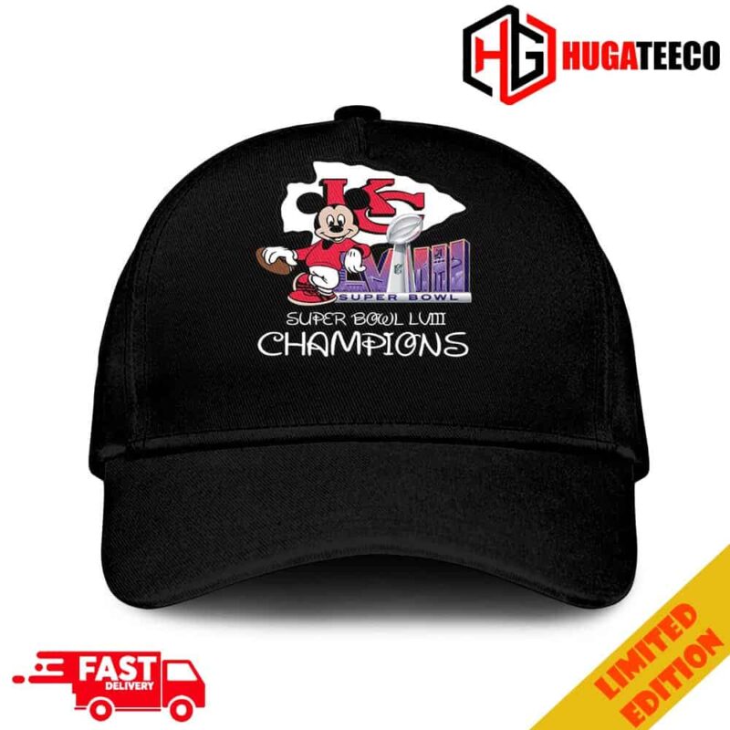 Mickey Mouse x Chiefs Super Bowl LVIII Season 2023-2024 Congratulations Kansas City Chiefs Champions NFL Playoffs Merchandise Hat-Cap