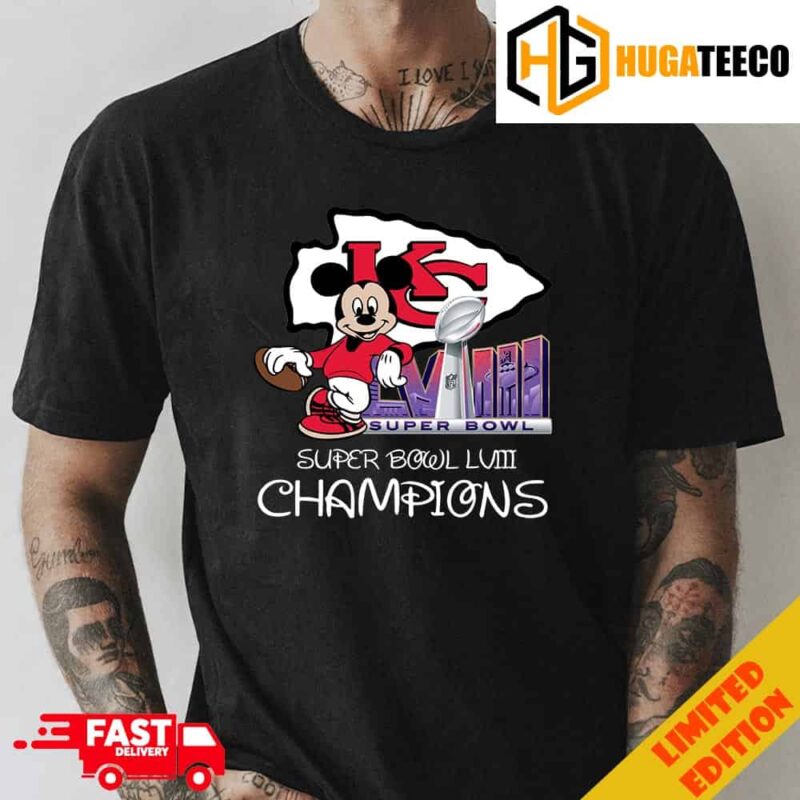 Mickey Mouse x Chiefs Super Bowl LVIII Season 2023-2024 Congratulations Kansas City Chiefs Champions NFL Playoffs Merchandise T-Shirt