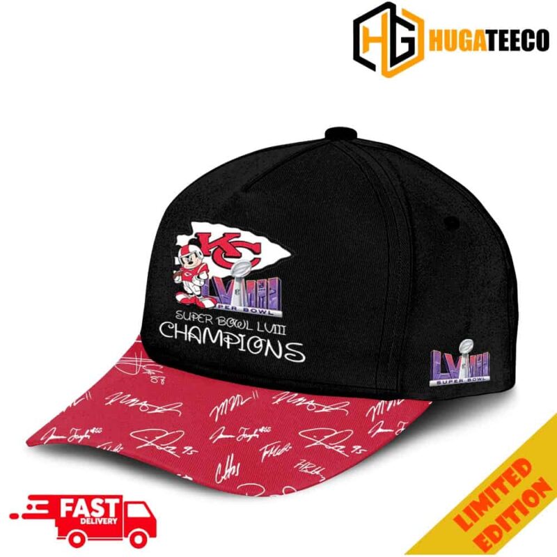 Mickey Mouse x Kansas City Chiefs Member Signatures Super Bowl LVIII 2023-2024 Champions Hat-Cap Snapback