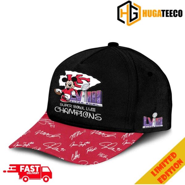 Mickey Mouse x Kansas City Chiefs Signatures Super Bowl LVIII 2023-2024 Champions NFL Playoffs Merchandise Hat-Cap Snapback