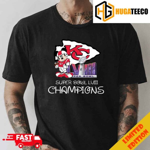Mickey Mouse x Kansas City Chiefs Super Bowl LVIII Season 2023-2024 Champions NFL Playoffs Merchandise T-Shirt