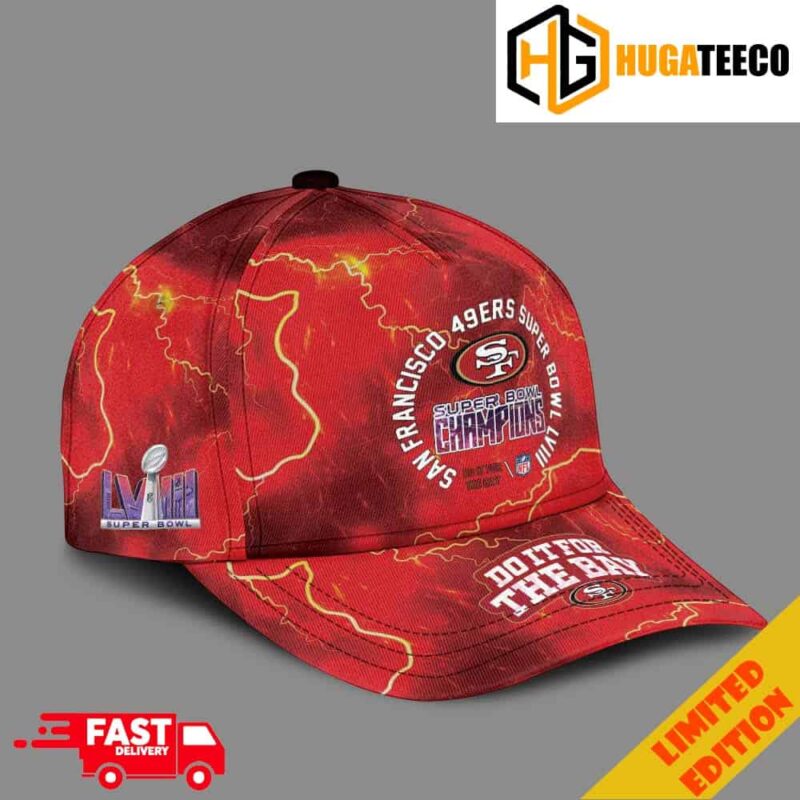 San Francisco 49ers Super Bowl LVIII Champions Do It For The Bay NFL Logo Red Thunder All Over Print Classic Cap Hat Snapback Merchandise