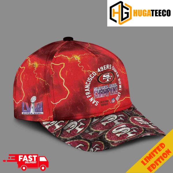 San Francisco 49ers Super Bowl LVIII Champions Do It For The Bay NFL Logo Red Thunder Vintage Logo Pattern Classic Cap Hat Snapback Merchandise